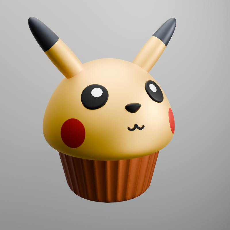 Pikachu as muffin cupcake 3Dプリントモデル .c4d .max .obj .3ds .fbx .stl .blend 