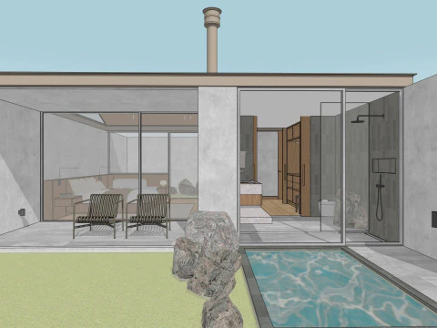 Minimalist Suite with Private Patio Pool Architectural SketchUp Model SKP 3D Model