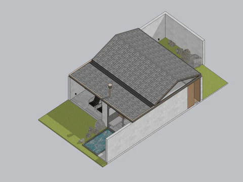 Minimalist Suite with Private Patio Pool Architectural SketchUp Model SKP 3D Model