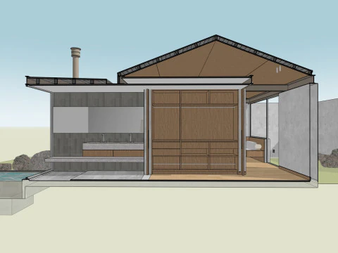 Minimalist Suite with Private Patio Pool Architectural SketchUp Model SKP 3D Model