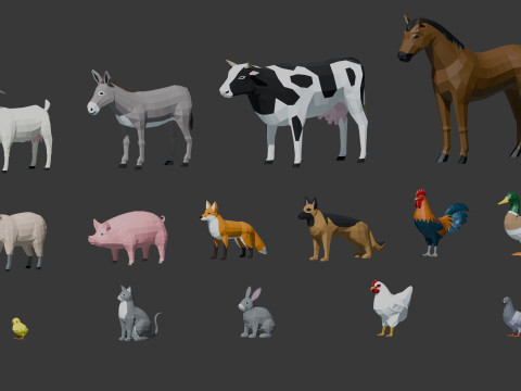 Farm Animals Lowpoly 3D Model