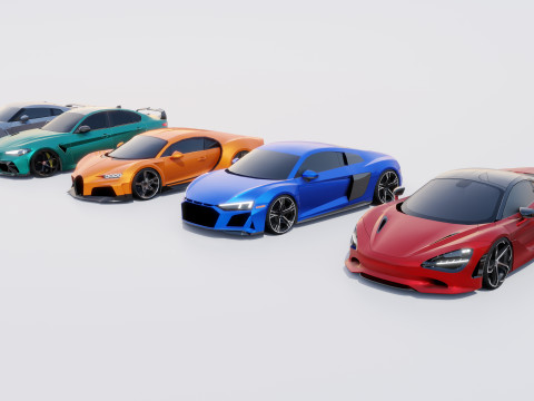 Sports Cars Lowpoly Pack 3D Модель