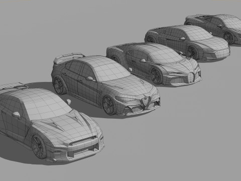 Sports Cars Lowpoly Pack 3D Модель