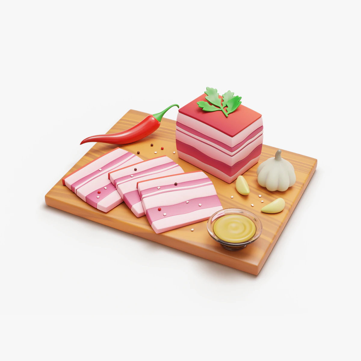 Stylized pork salo on a cutting board 3D Model .c4d .max .obj .3ds .fbx .stl .blend 