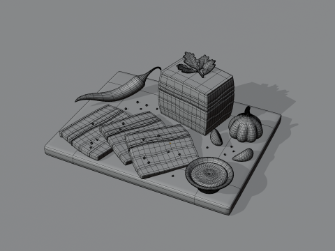 Stylized pork salo on a cutting board 3D Model