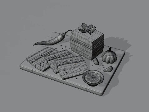Stylized pork salo on a cutting board 3D Model