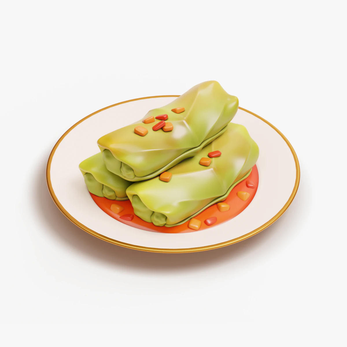 Stylized Cabbage Roll 3D Model .c4d .max .obj .3ds .fbx .stl .blend