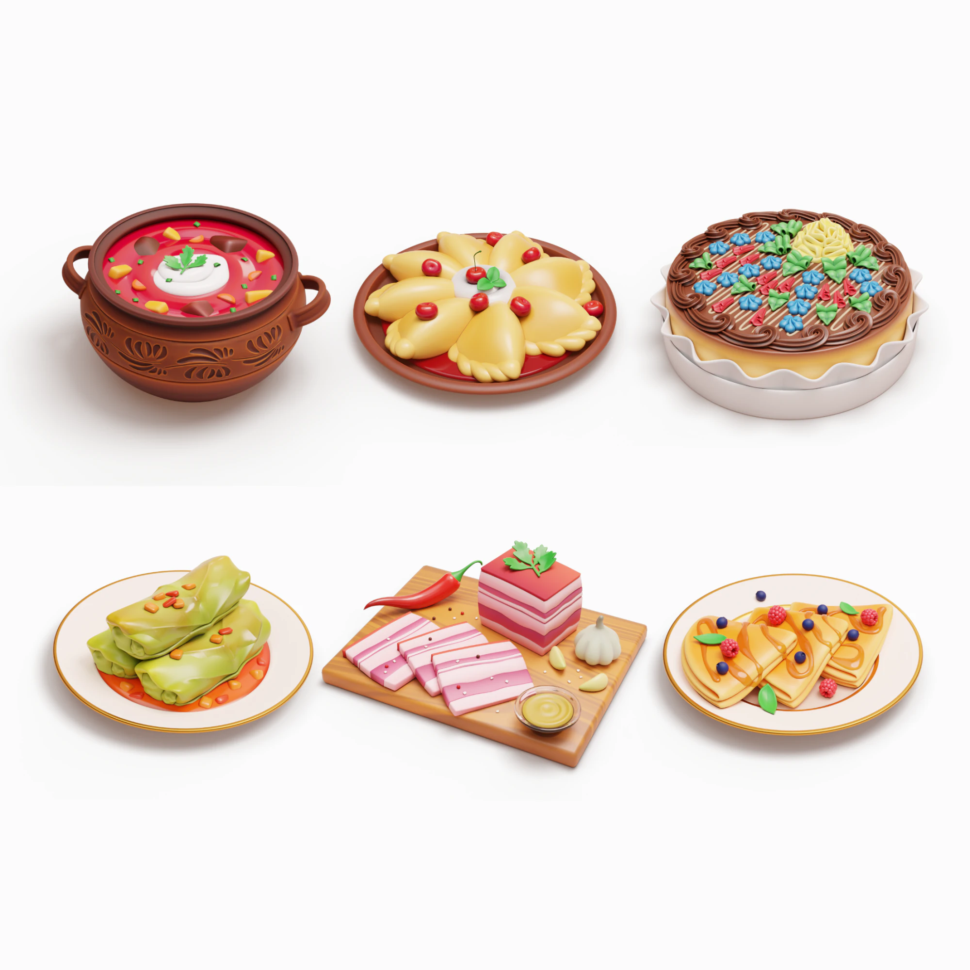 Slavic Food Pack 3D Model .c4d .max .obj .3ds .fbx .stl .blend