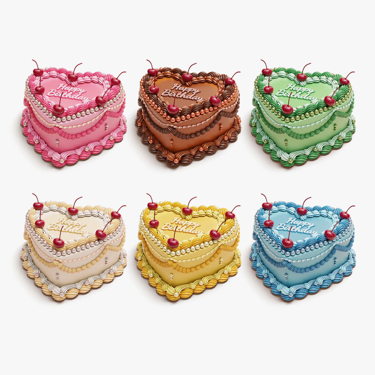 Vintage Heart-Shaped Cake 3D Model .c4d .max .obj .3ds .fbx .stl .blend 