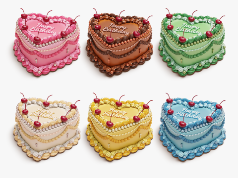 Vintage Heart-Shaped Cake 3Dモデル