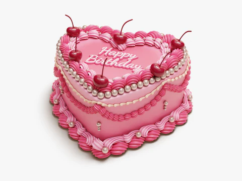Vintage Heart-Shaped Cake 3D Model