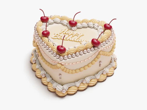 Vintage Heart-Shaped Cake 3D Model