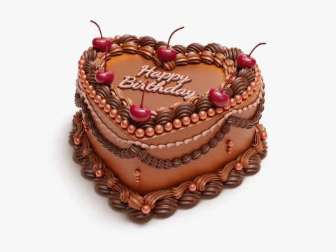 Vintage Heart-Shaped Cake 3D Model