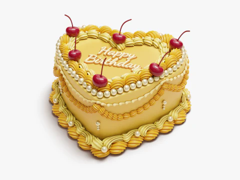 Vintage Heart-Shaped Cake 3D Model