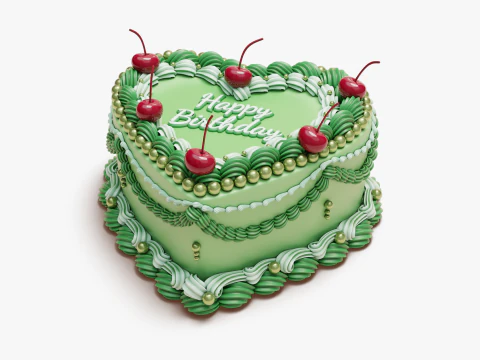 Vintage Heart-Shaped Cake 3D Model