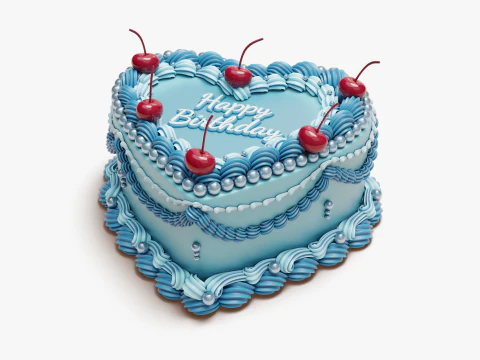 Vintage Heart-Shaped Cake 3D Model