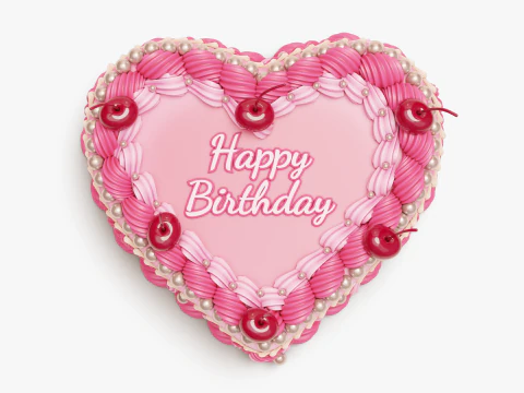 Vintage Heart-Shaped Cake 3D Model