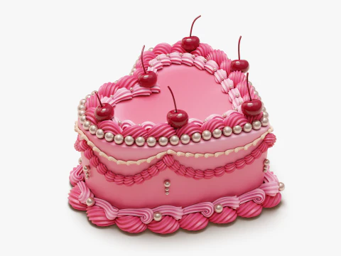 Vintage Heart-Shaped Cake 3D Model