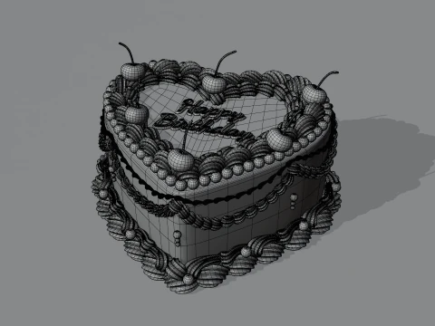 Vintage Heart-Shaped Cake 3D Model