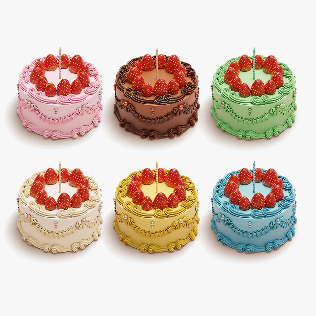 Vintage Strawberry Cake 3D Model .c4d .max .obj .3ds .fbx .stl .blend 