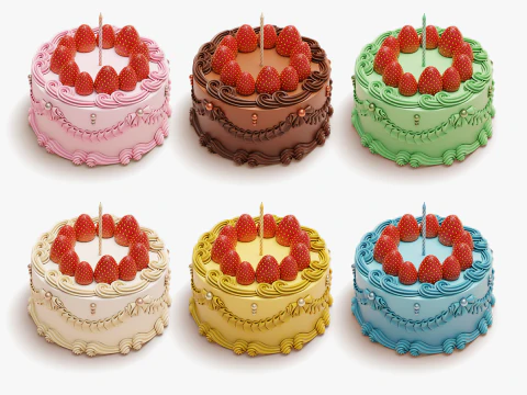 빈티지 딸기 케이크 3D 모델