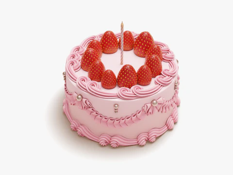 Vintage Strawberry Cake 3D Model