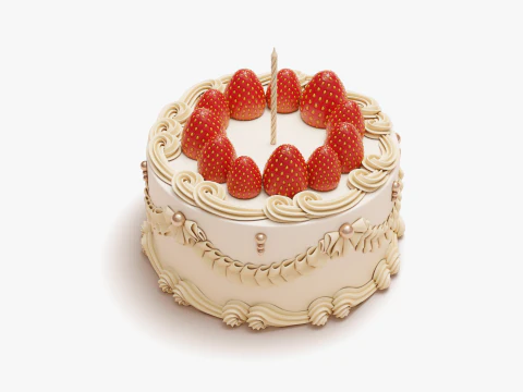 Vintage Strawberry Cake 3D Model