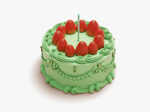 Vintage Strawberry Cake 3D Model