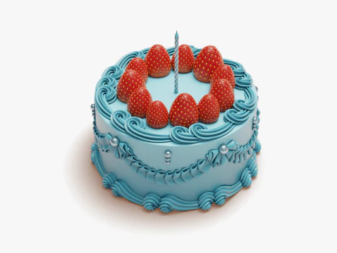 Vintage Strawberry Cake 3D Model