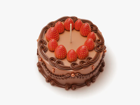 Vintage Strawberry Cake 3D Model