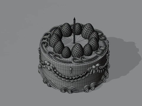 Vintage Strawberry Cake 3D Model