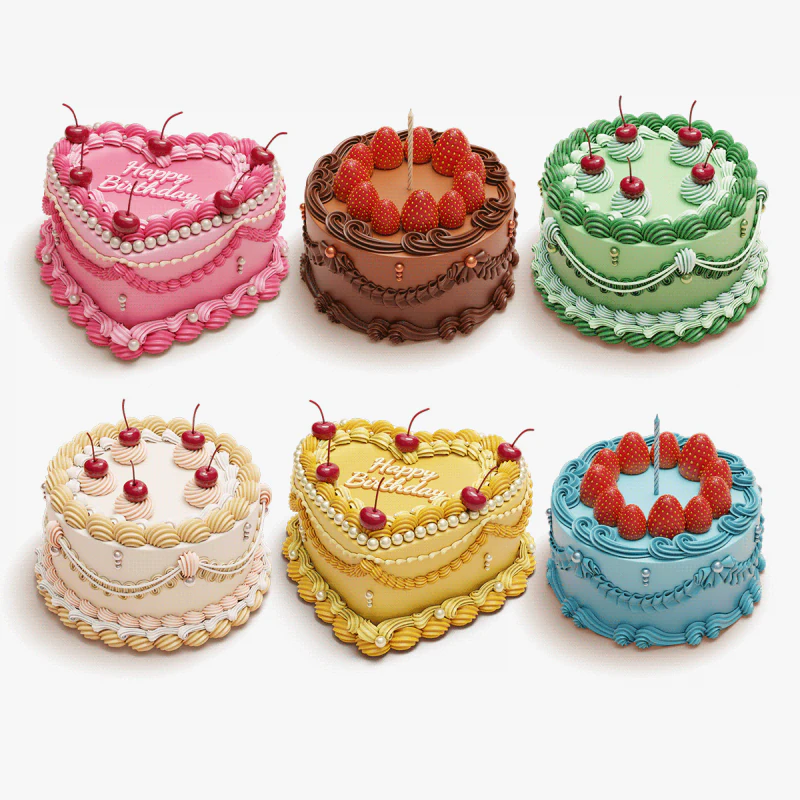 Satz bunte Vintage-Kuchen 3D Modell .c4d .max .obj .3ds .fbx .stl .blend 