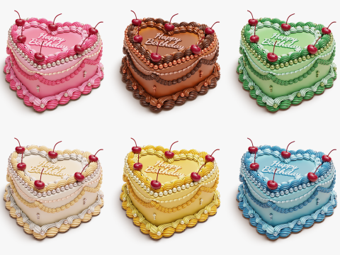 Set of vintage colorful cakes 3D Модель