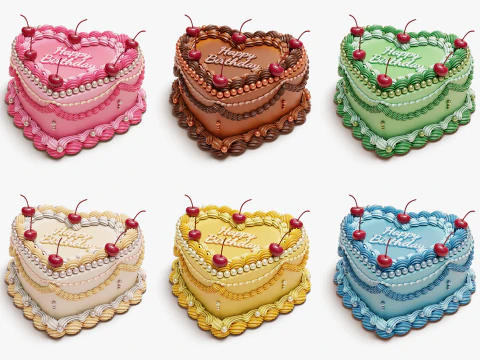 Satz bunte Vintage-Kuchen 3D Modell