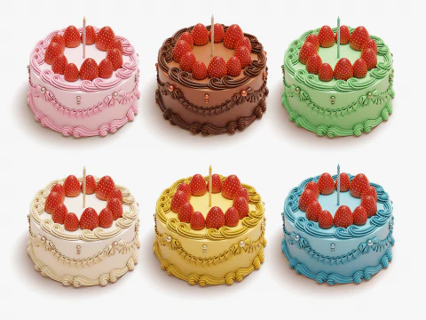 Satz bunte Vintage-Kuchen 3D Modell