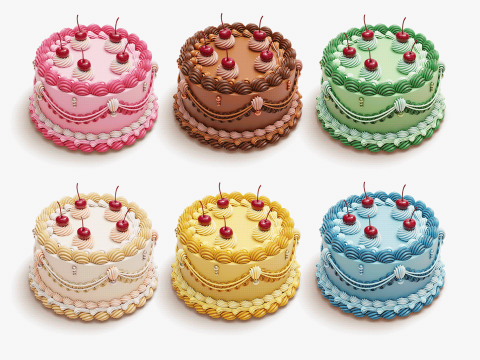Set of vintage colorful cakes 3D Модель