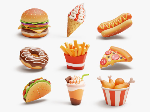 Fast Food Stylized Pack 3Dモデル