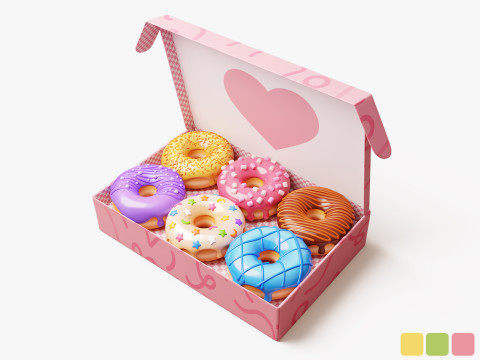 Box of Colorful Donuts Stylized 3Dモデル