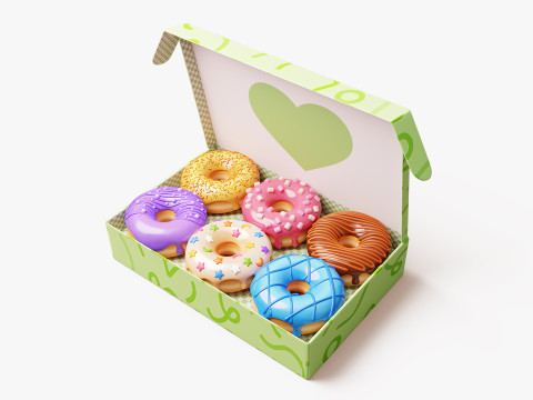 Box of Colorful Donuts Stylized 3D Model