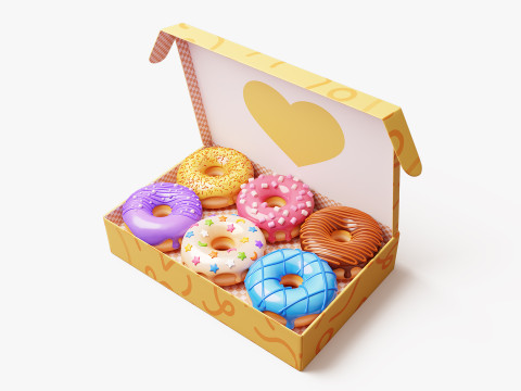 Box of Colorful Donuts Stylized 3D Model