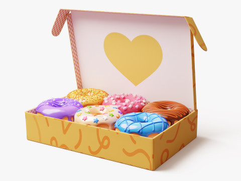 Box of Colorful Donuts Stylized 3D Model