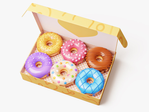 Box of Colorful Donuts Stylized 3D Model