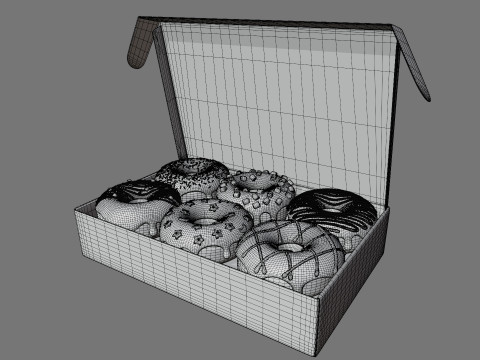 Box of Colorful Donuts Stylized 3D Model