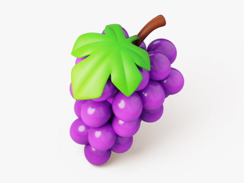 Grapes with Leaf Stylized 3D Model