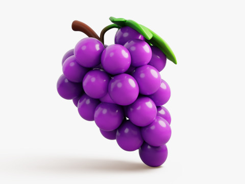 Grapes with Leaf Stylized 3D Model