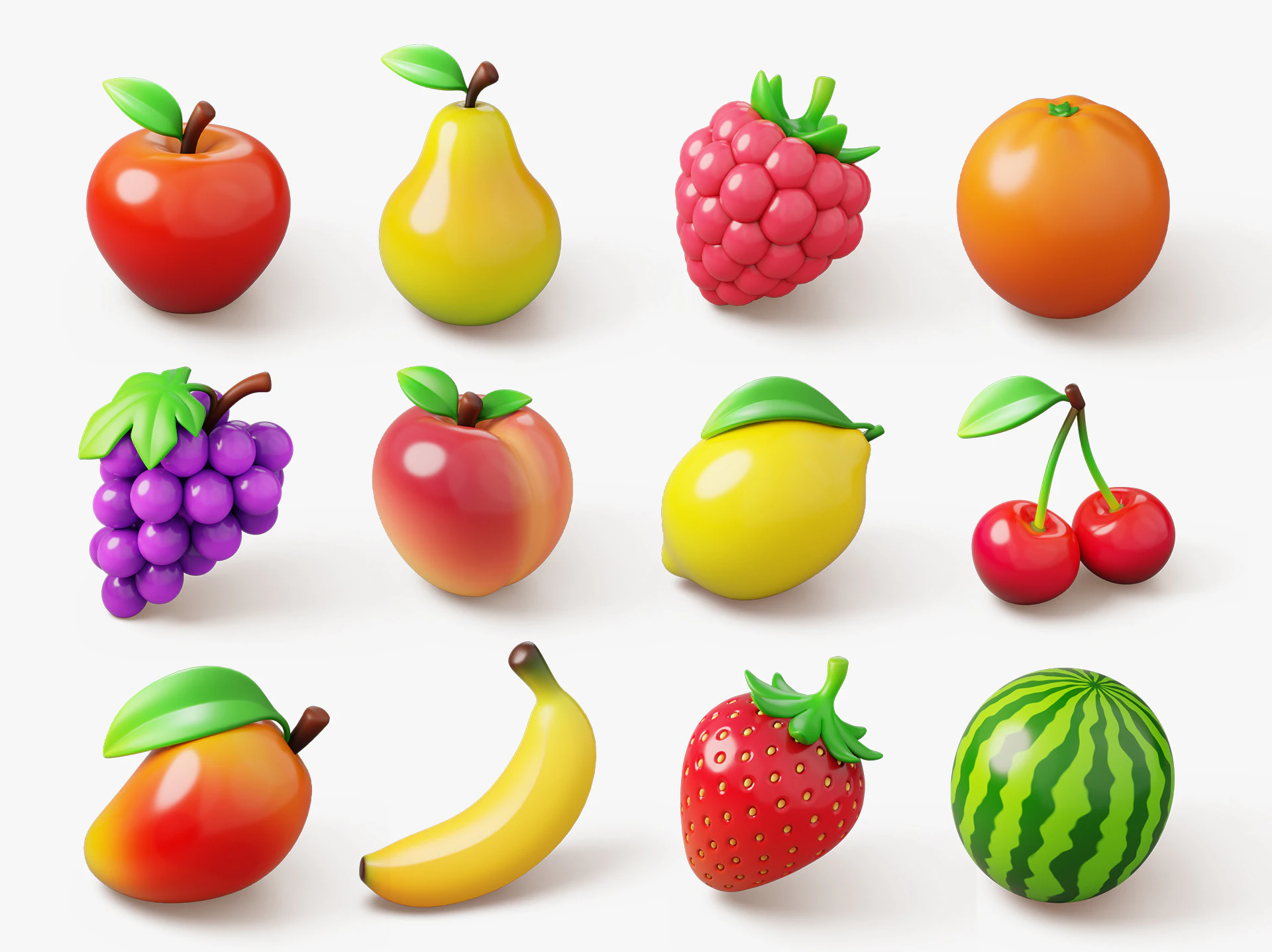 Set of Stylized Colorful Fruits 3D Model .c4d .max .obj .3ds .fbx .stl .blend 