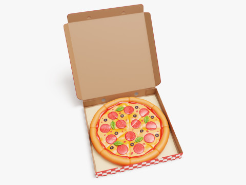 Pepperoni Pizza in Box Stylized Modelo 3D