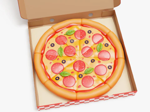Pepperoni Pizza in Box Stylized 3D Model