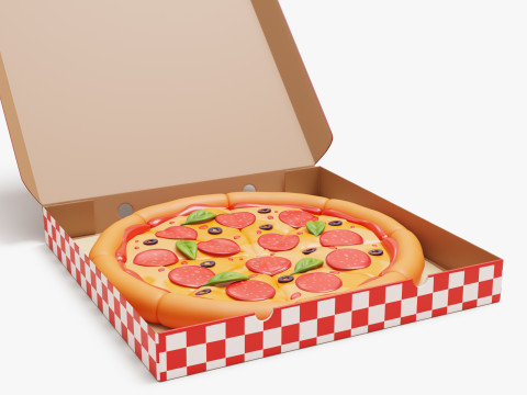 Pepperoni Pizza in Box Stylized Model 3D