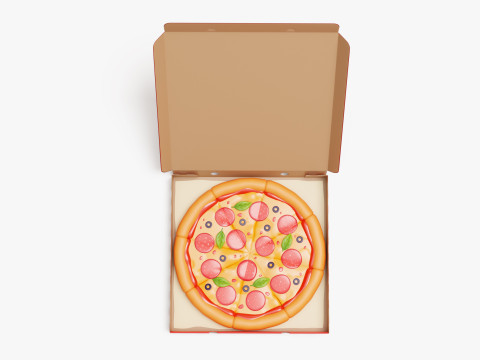 Pepperoni Pizza in Box Stylized Model 3D
